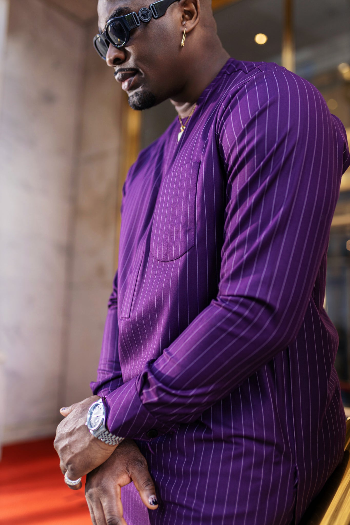 Plum Pin-Stripe Kaftan Traditional Set