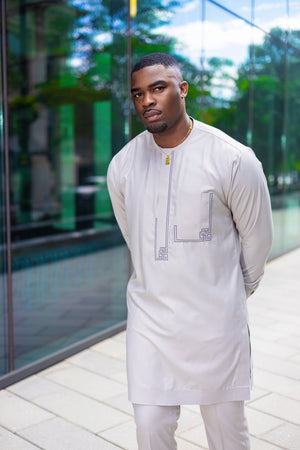 Grey Designer Kaftan Traditional Set