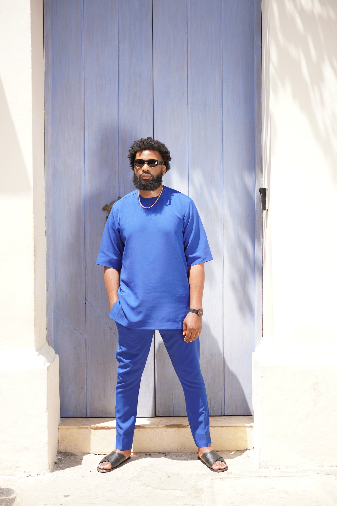 Royal Blue Kaftan Crepe Set